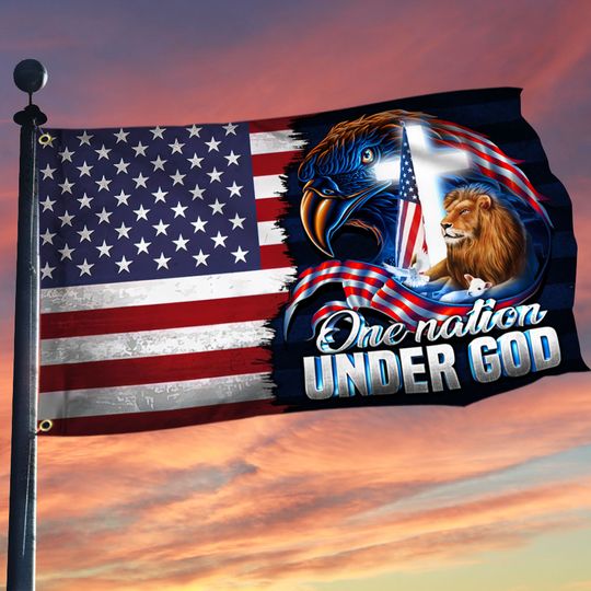 Lion of Judah Lamb of God Flag One Nation Under God Eagle American Grommet Flag