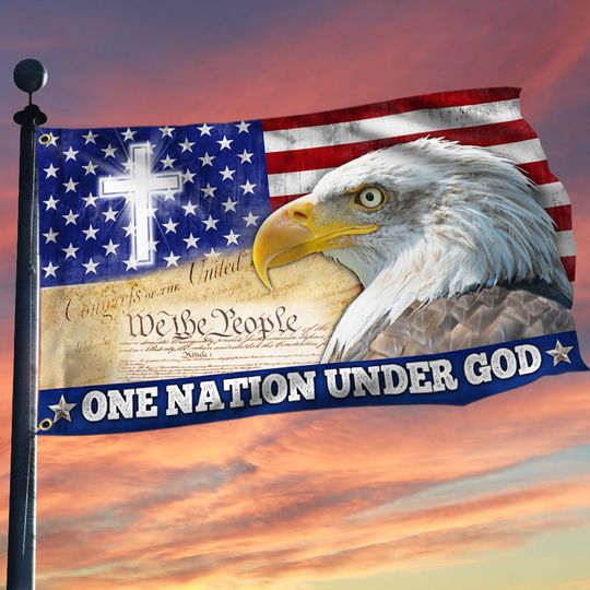 One Nation Under God, Christian Cross American Eagle Grommet Flag