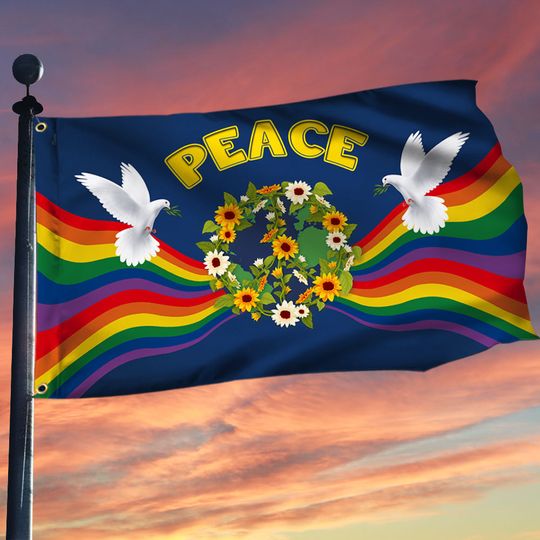 Hippie Flag Dove Peace Hippie Grommet Flag