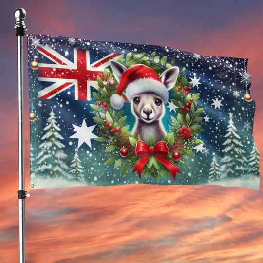 Australian Kangaroo Christmas Winter Holidays Australia Grommet Flag