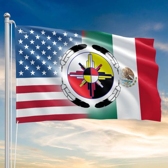 USA  Mexican Native American Wheel Grommet Flag