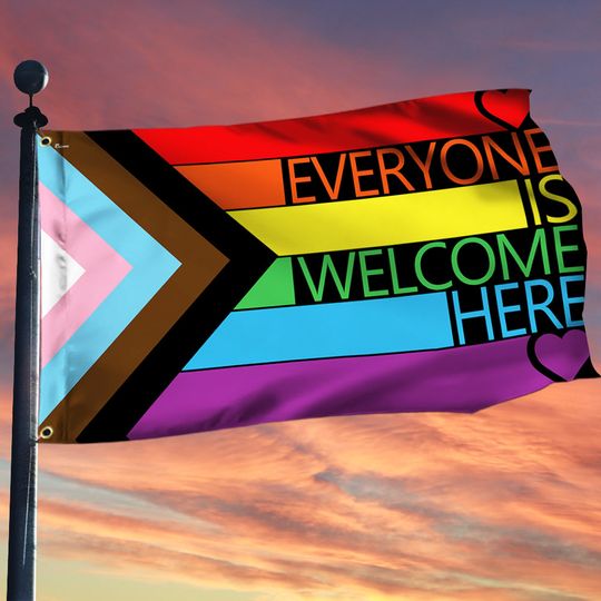 Everyone Is Welcome Here Teacher LGBT Pride Grommet Flag