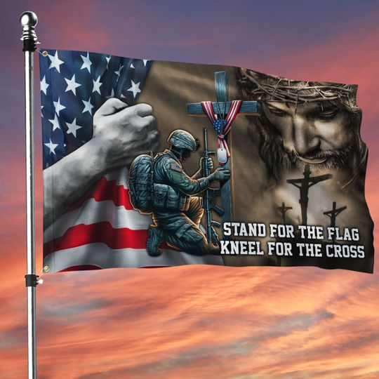 Memorial Day Stand For The Flag, Veteran Memorial Jesus Christian Grommet Flag