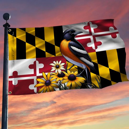 Maryland State Baltimore Oriole Bird and Black-eyed Susan Flower Grommet Flag