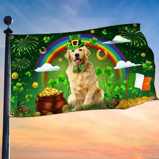 Golden Retrieve Saint Patrick's Day Ireland Flag
