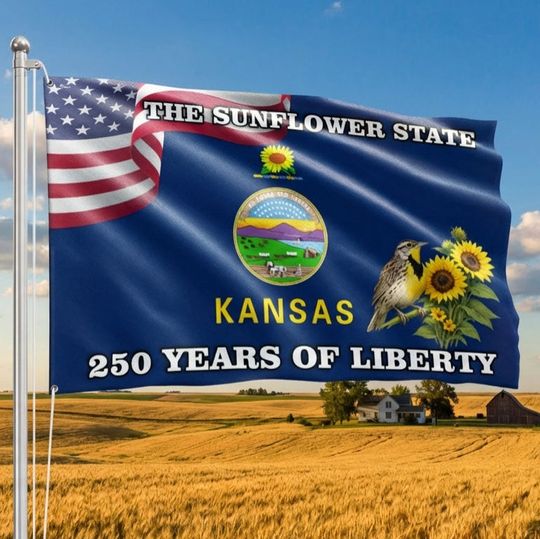 Kansas State Flag, 250 Years of Liberty The Sunflower State Grommet Flag