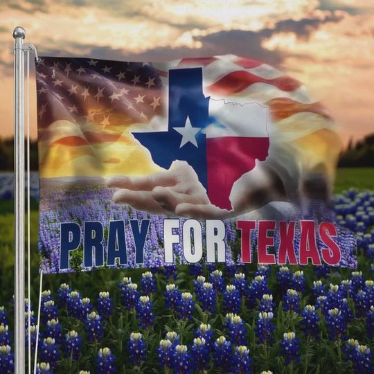 American Flag - Pray For Texas Grommet Flag - Patriotic Texas Support Double Sided Canvas Banner