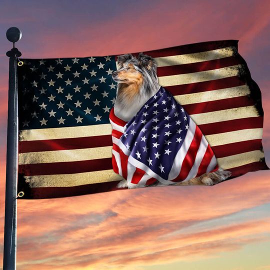 Sheltie American Patriot Grommet Flag Wrapped in Glory