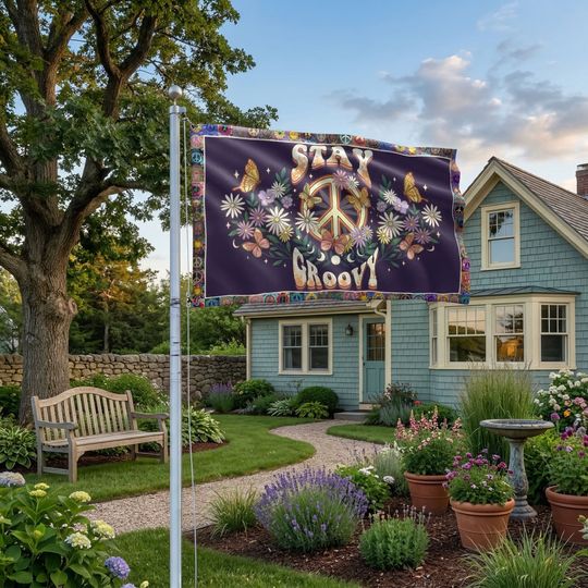 Woodstock Peace Sign Flag, Stay Groovy Hippie Flag
