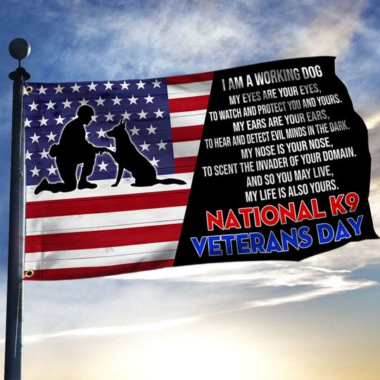 National K9 Veterans Day German Shepherd Grommet Flag