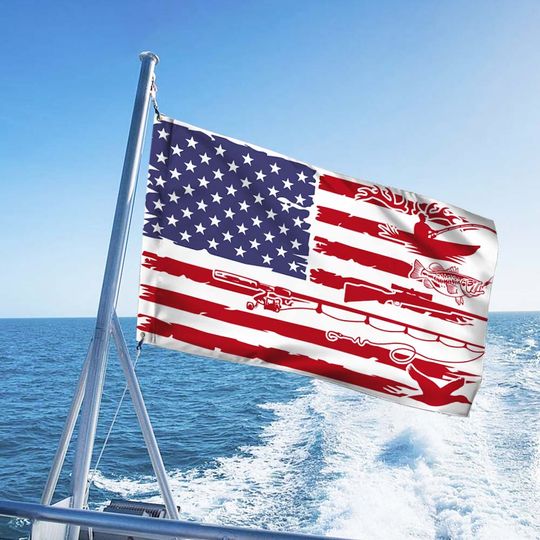 Bass Fishing Hunting American Grommet Flag
