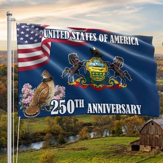 250th Anniversary Pennsylvania State with Ruffed Grouse American Grommet Flag