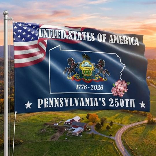 250 PA The Keystone State Flag, 1776 2026 Pennsylvania Patriotic Grommet Flag