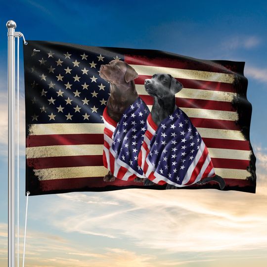 Chocolate Labrador And Black Labrador Retrievers 4th of july Patriotic American Grommet Flag