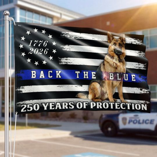 Police US Flag, 1776 2026 German Shepherd Thin Blue Line Grommet Flag
