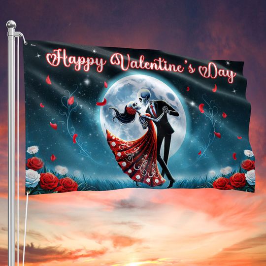 Couple Valentine Day Flag, Skull Couple Dancing Grommet Flag