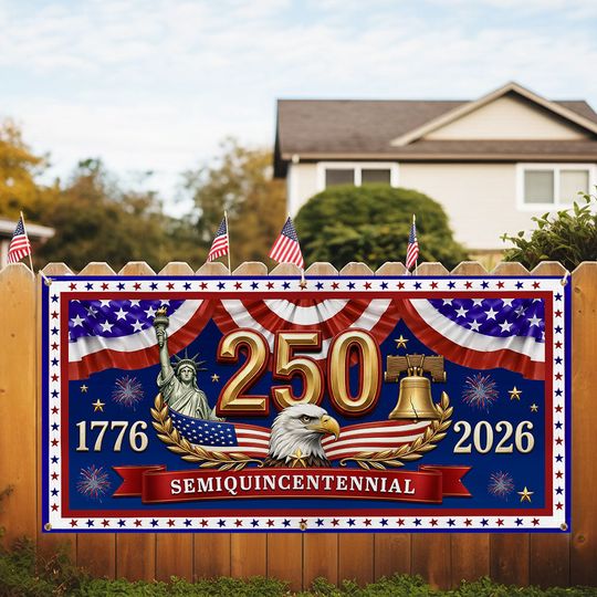 250th Semiquincentennial USA Fence Banner 1776 2026 Patriotic outdoor Flag