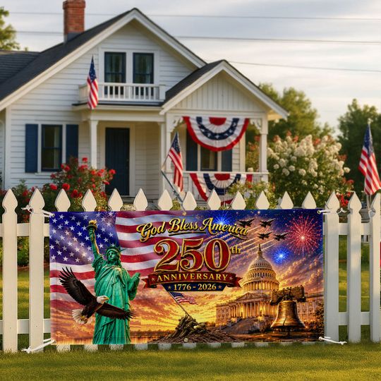 God Bless America 250th Anniversary Fence Banner 1776 2026 Patriotic Flag