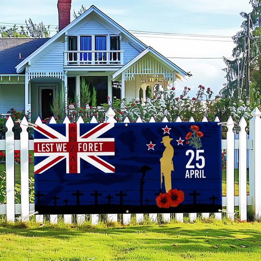 New Zealand Veteran Anzac Day Lest We Forget Fence Banner