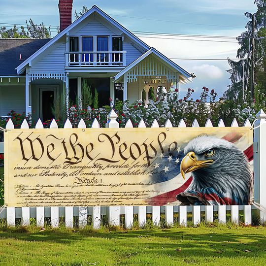 We The People. Patriotic American Eagle Fence Banner