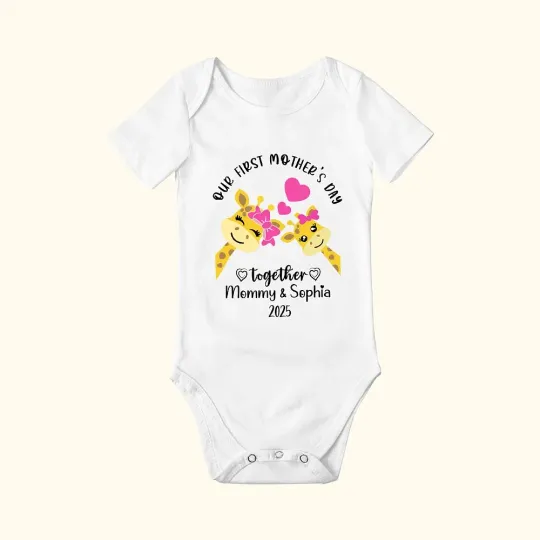 Personalized Baby Onesie with Our First Mother's Day Together Baby Onesie with Names |Callie