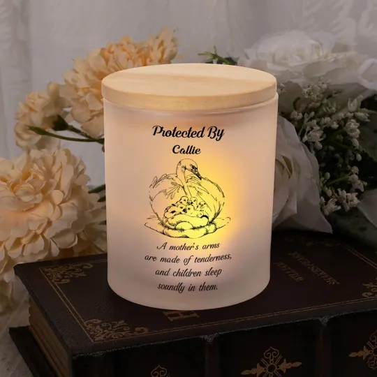 Personalized Mama Swan Protects Her Babies LED Candle Jar with Name and Text Home Decor Mother's Day Birthday Gift for Mom Grandma