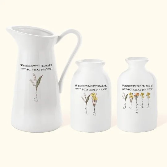 Personalized Retro 1-10 Birth Flower Ceramic Flower Vase with Name Christmas Birthday Gift for Sisters Besties
