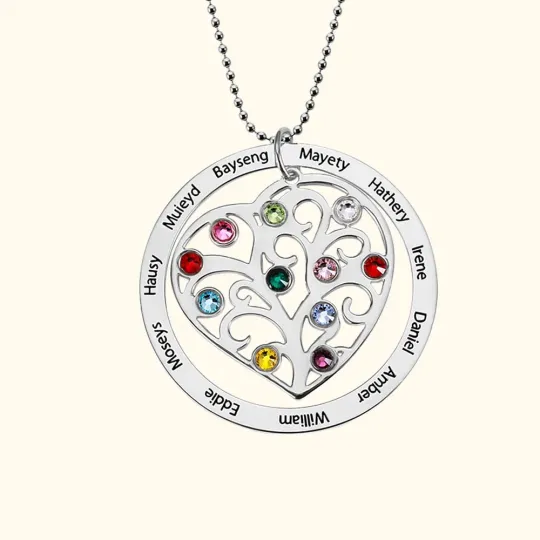 Gift for Mum Family Names Birthstone Necklace