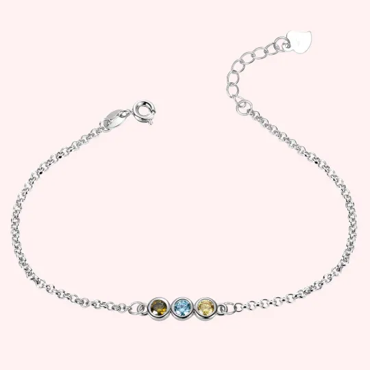 Mother's Bracelet - Personalised 1 to 12  Birthstones Bracelet in Sterling Silver