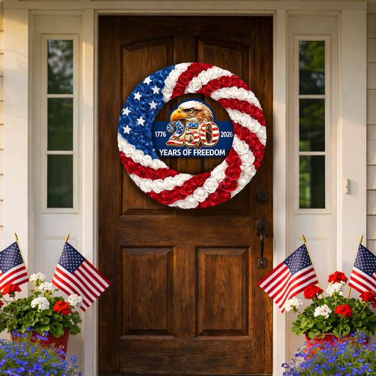 Patriotic Eagle Front Door Wreath 250 Years of Freedom for Patriotic Decor