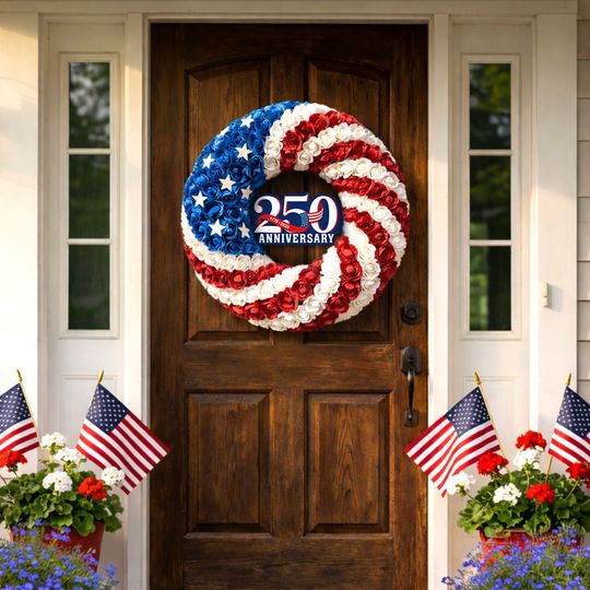 America 250th Anniversary Wreath, 1776 2026 Patriotic Front Door Decor