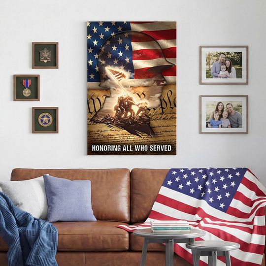 American Flag Canvas Wall Art, Patriotic Painting Military Veteran Decor