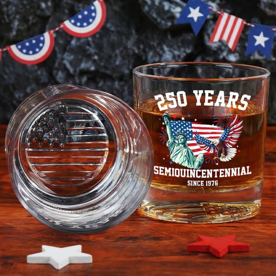 America 250th Anniversary Patriotic Crystal Printed Whiskey Glass
