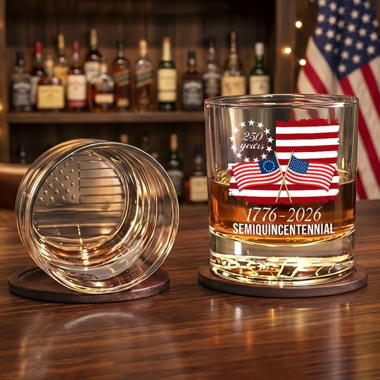 250 Years 1776 Old Fashioned Glass, Patriot America Printed Whiskey Glass