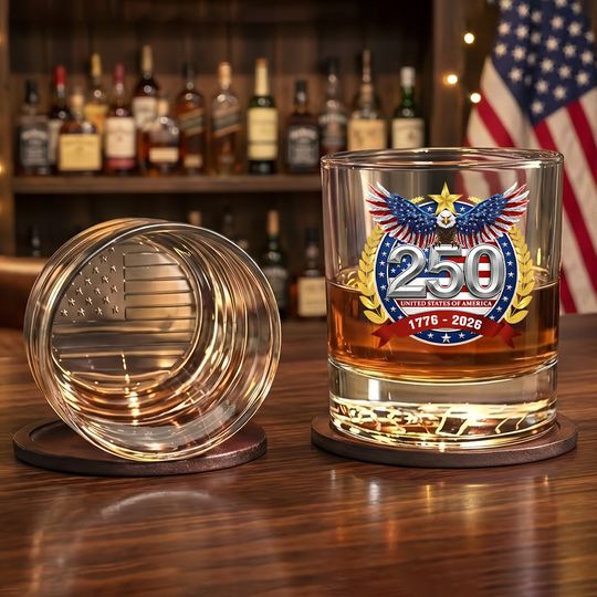250th Anniversary of America 1776 2026 Crystal Printed Whiskey Glass