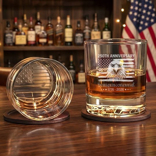 America Semiquincentennial Engraved Whiskey Glass 250 Years Gift