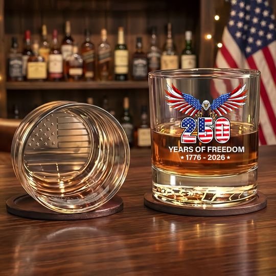 250 Years of Freedom, 1776 2026 Eagle Printed Whiskey Glass Patriotic Gift