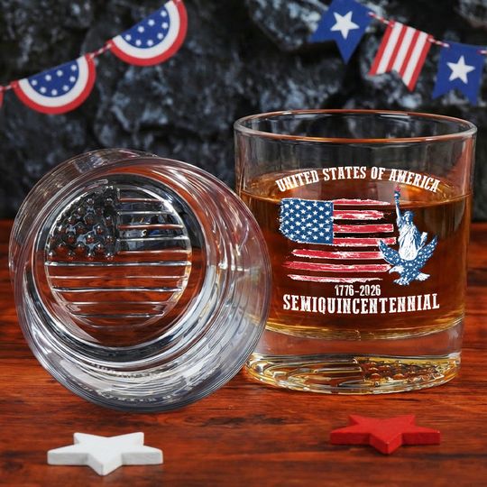 250th Anniversary of America Printed Whiskey Glass with Patriotic Gift Box