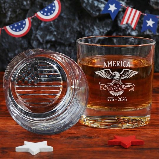 250Th Anniversary American 1776 2026 Engraved Whiskey Glass Patriotic Gift