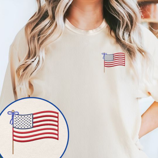 Flagwix American Flag - Happy 4th of july USA Flag Embroidered T-Shirt