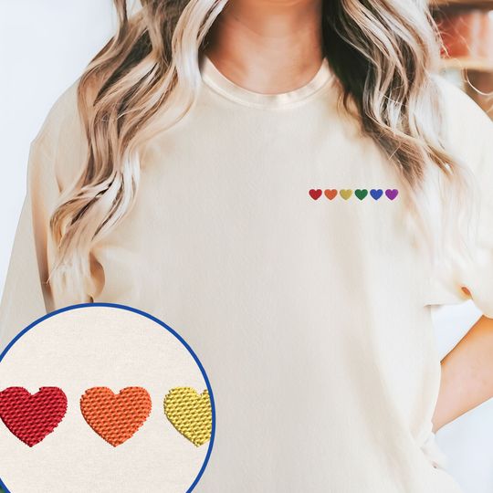 LGBT Pride Rainbow Heart Love Is Love Embroidered T-Shirt