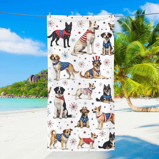 Patriotic Dogs American Beach Towel