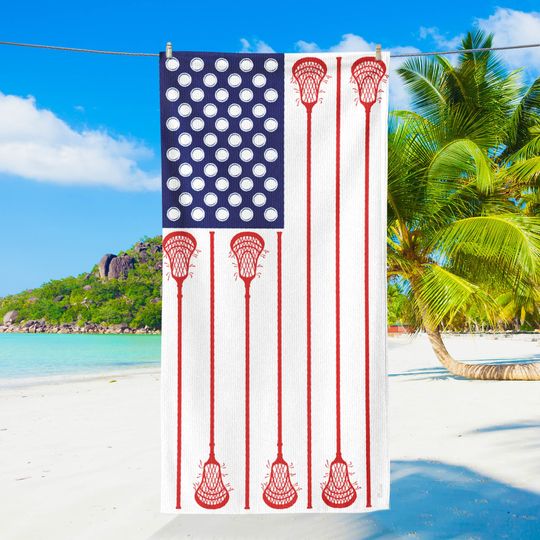 Lacrosse American USA Flag Beach Towel Player Sport Game