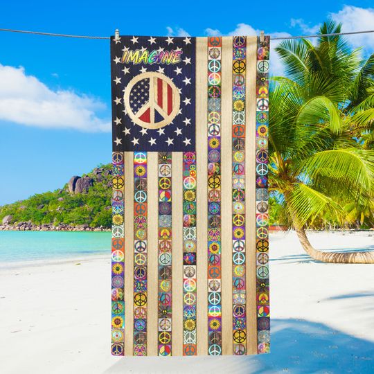 Peace Sign Hippie Beach Towel