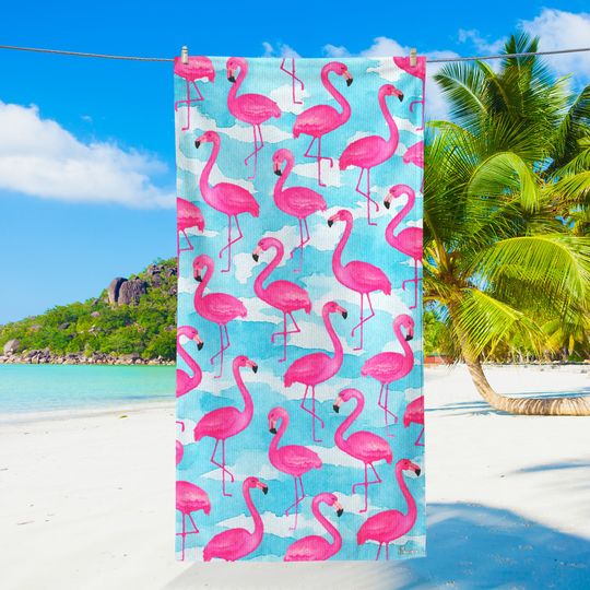 Pink Flamingo Tropical Summer Beach Towel