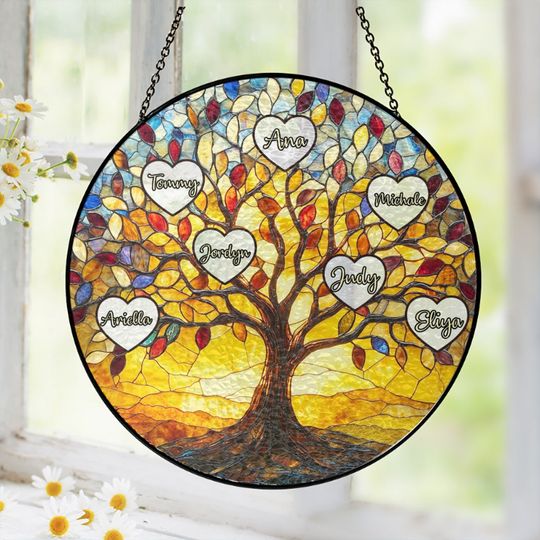 Tree of Life Custom Names Personalized Stained Glass Suncatcher