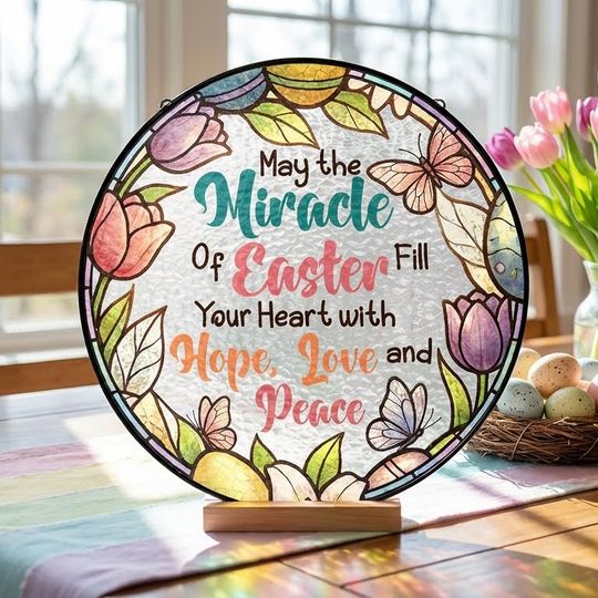 Easter Quotes Stained Glass, Happy Easter Day Stained Glass Ornament