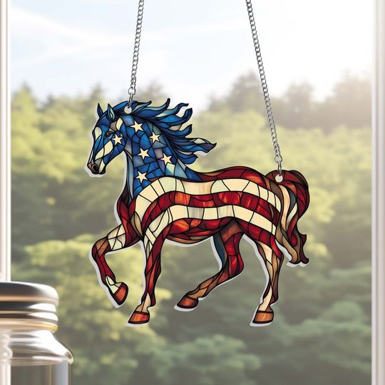 Patriotic Horse 4th Of july Suncatcher Window Hanging