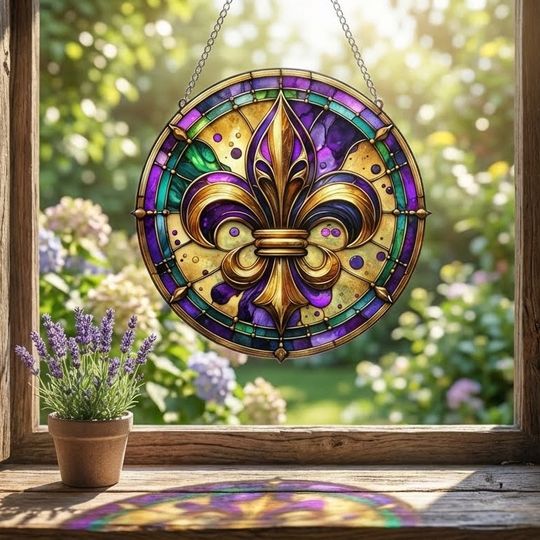 Fleur De Lis Mardi Gras Suncatcher Acrylic Hanging Sign