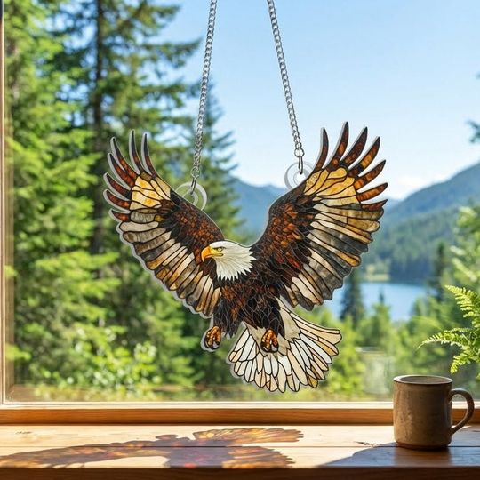 Patriot Eagle Suncatcher Hanging Sign